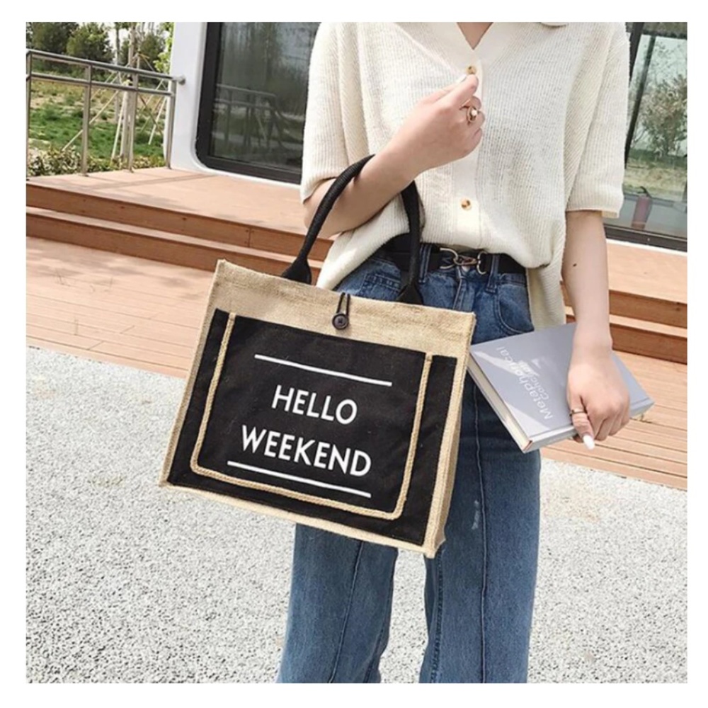 Hello Weekend Mode- Tassel Linen Shoulder Bag - Picture 3 of 8